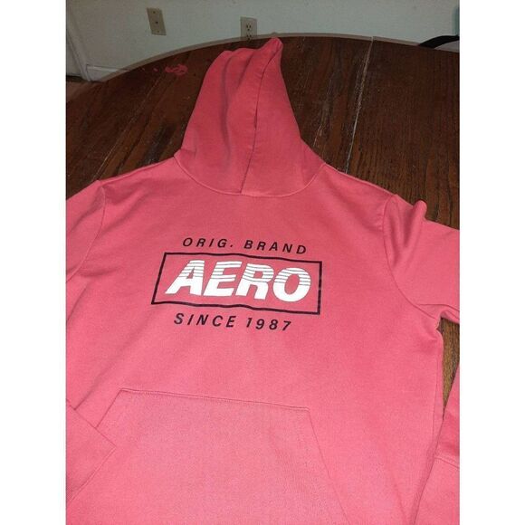 Medium Aeropostale Logo Red Pullover Sweatshirt Hoodie Long Sleeve - Picture 2 of 4